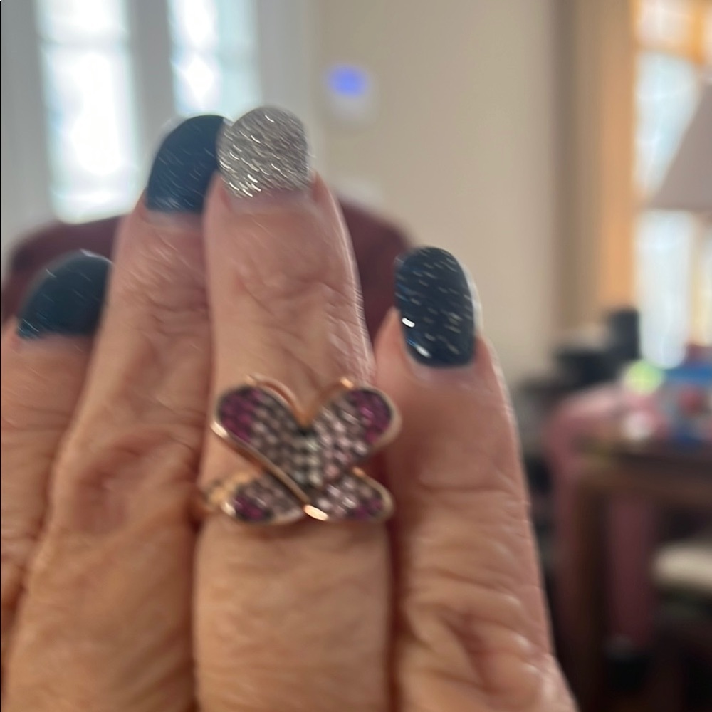 Chic butterfly -Shaped Pink and white cz Gold Ring